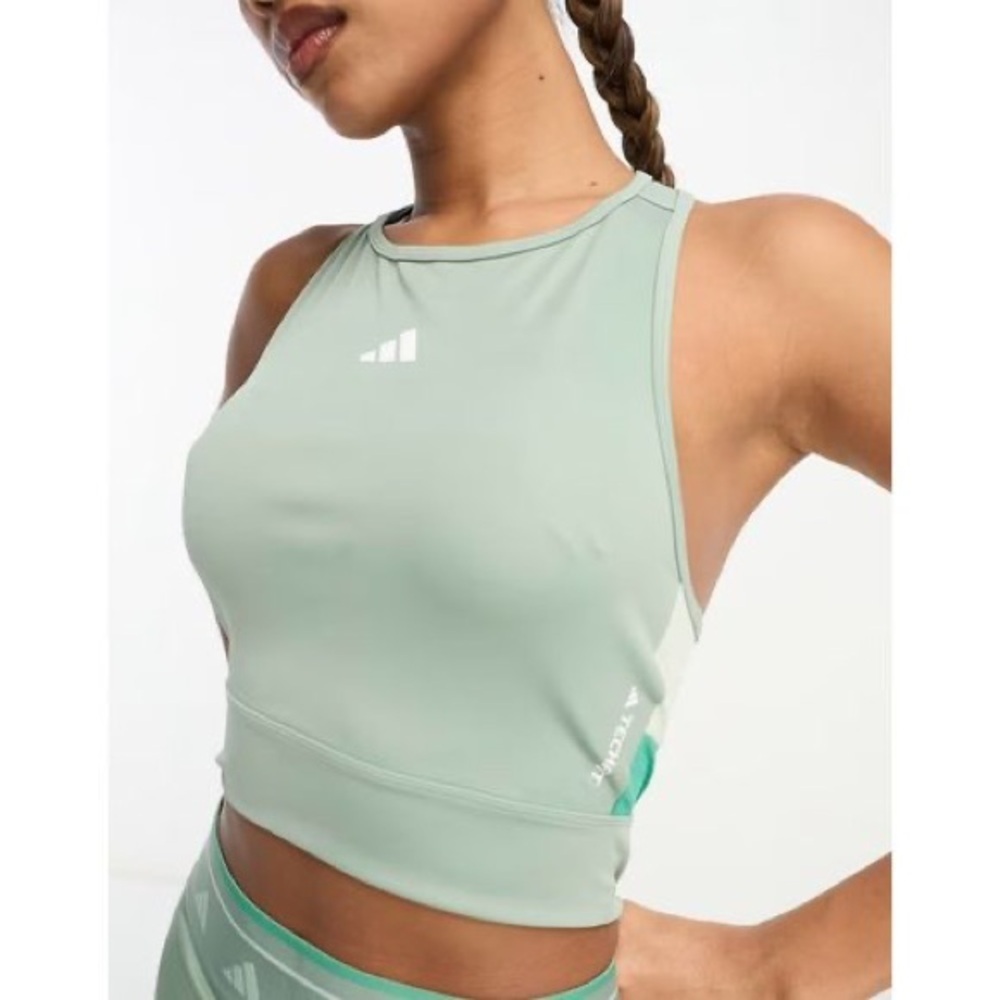 adidas Training TechFit Colorblock Crop Top, Green, Size Large